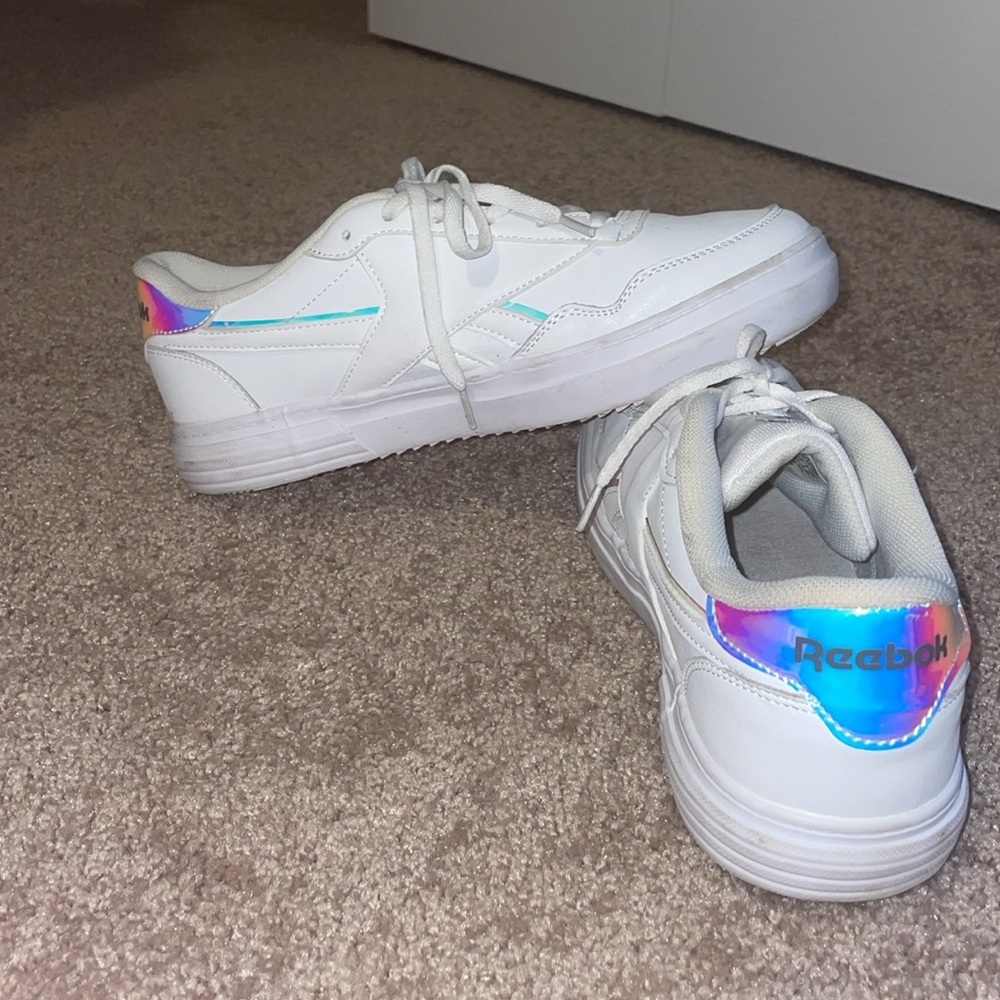 White Iridescent Women’s Reebok Club Sneakers Holographic